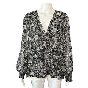 Old Navy NEW 2X Peplum Long Sleeve Floral Smocked Tie Front Puff Sleeve Blouse